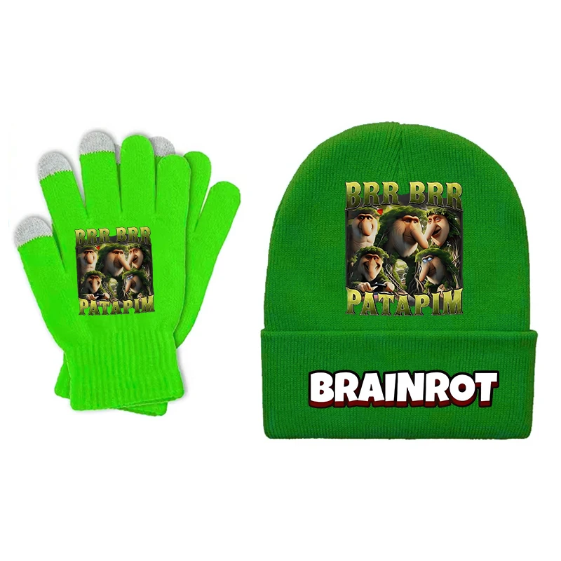 

Итальянские шапочки Brainrot, комплект перчаток, детские зимние теплые вязаные варежки, шапки для мальчиков и девочек, перчатки с героями мультфильмов, вязаная шапка