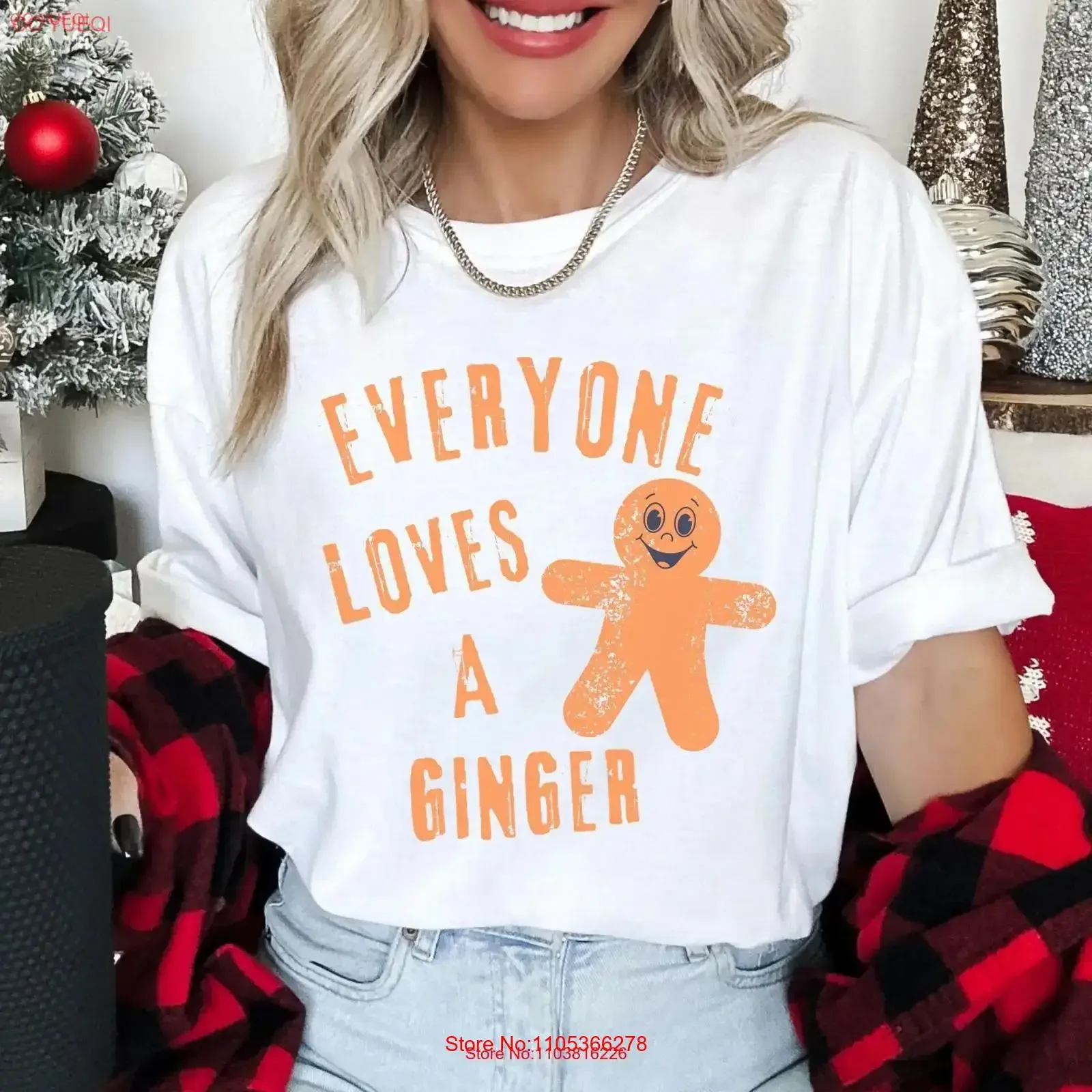 T-shirt de Noël à motif gingembre pour tous, festif, amusant, mignon, vintage, délavé, unisexe, confortable