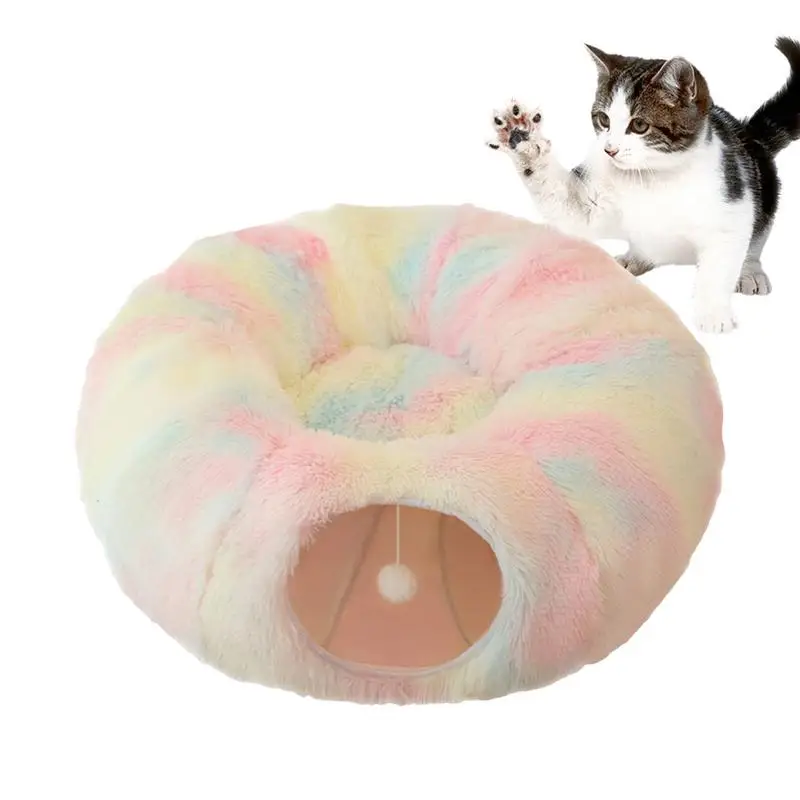 Cat Tunnel Bed Donut Cat Beds Plush Cat Cave Warm Soft Detachable Pet Supplies Washable Cat Couch For Large Cats & Medium Cats