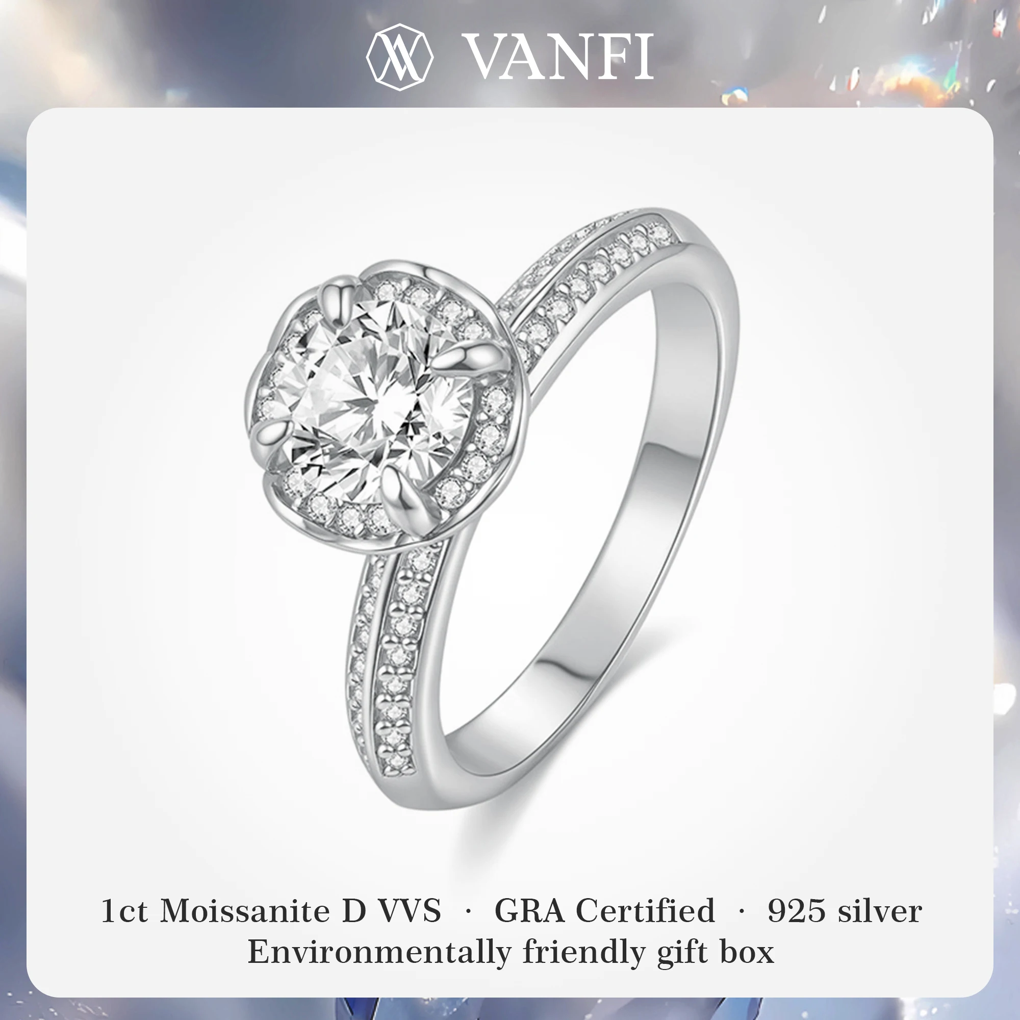 

Kfvanfi Certified Moissanite Flower Ring for Women s925 Sterling Silver White Gold Plated Luxury Wedding Engagement Party Bands