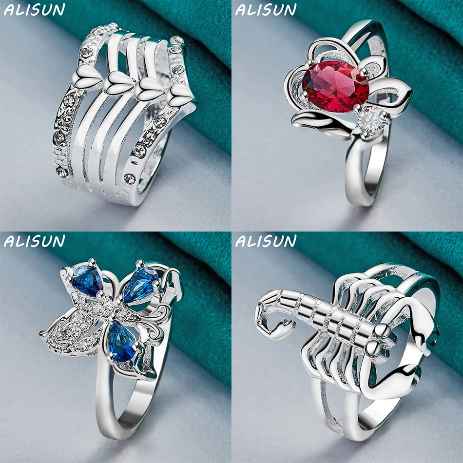 

ALISUN 925 Sterling Silver Size 7-10 Geometric Zircons Ring For Women Fashion Jewelry Charm Grace Wedding Engagement Accessories