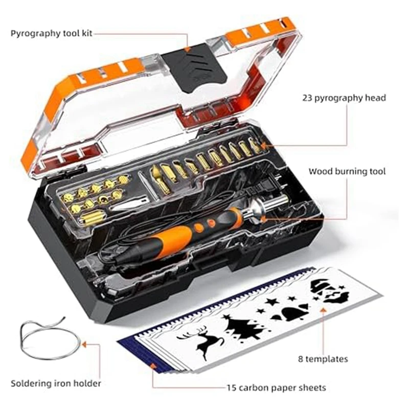 Kit de quema de madera para adultos, accesorio de Metal naranja para tallado en relieve, manualidades DIY para principiantes, enchufe estadounidense