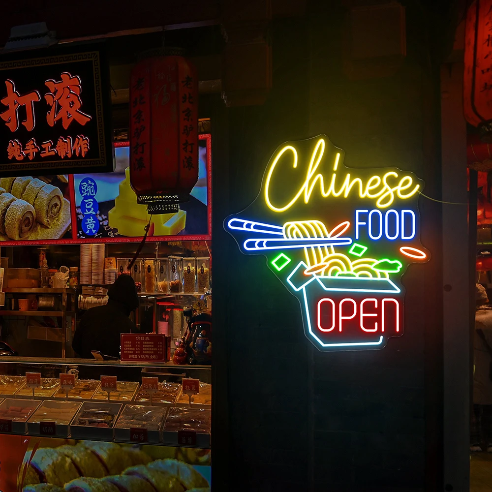 Cibo cinese Open Neon Sign Custom Food Shop Decor Neon Logo Outdoor Sign Ramen Bowl LED Neon Japanese Noodles Night Light Lamp