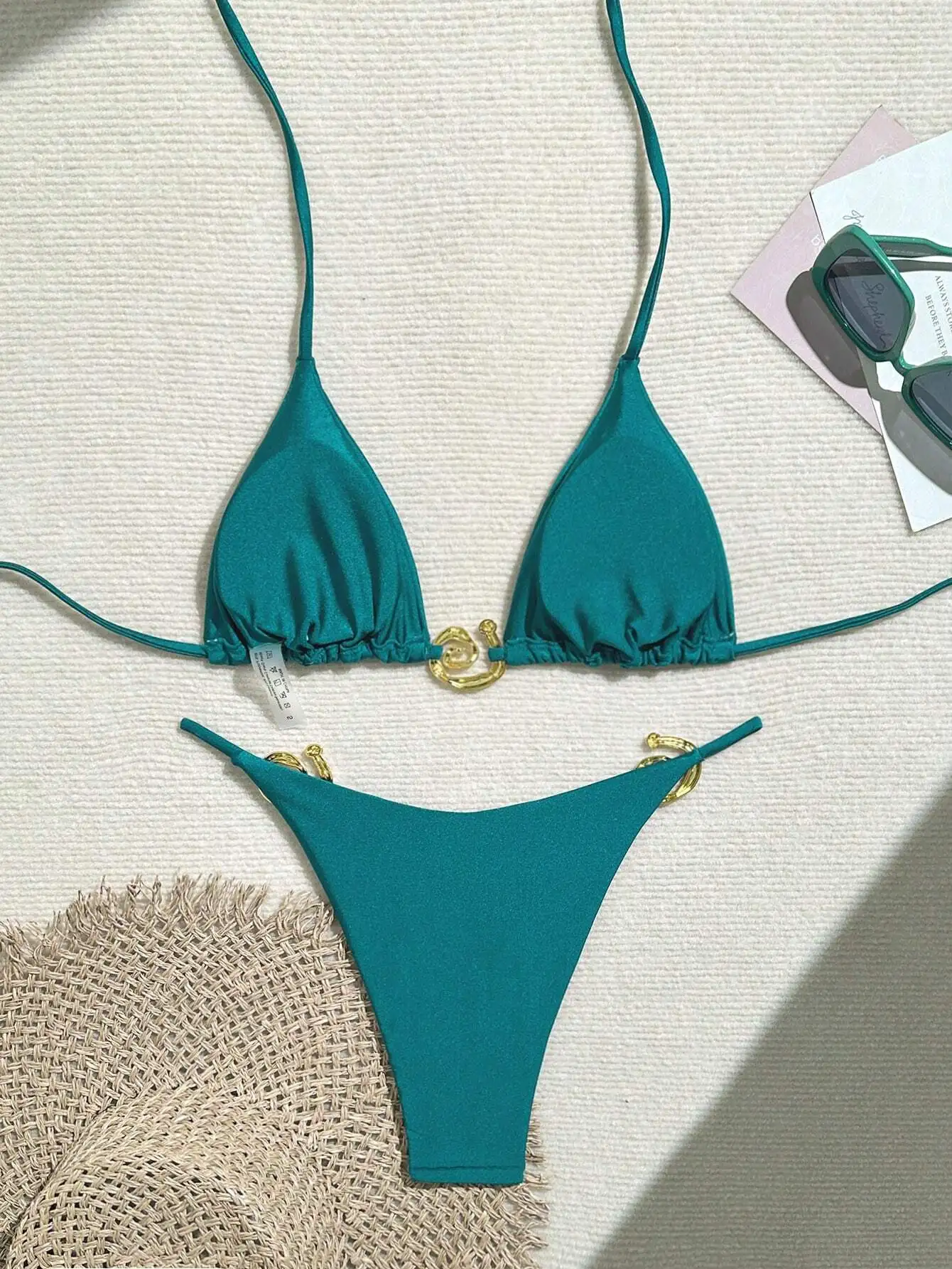 

Однотонный сексуальный комплект бикини треугольной формы для женщин, летний пляжный купальник