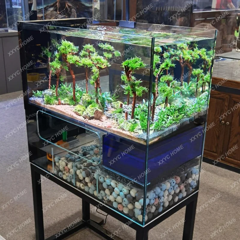 XX Household Living Room Desktop Small Stream Fish Tank Ultra-white Glass Integrated Bottom Filter