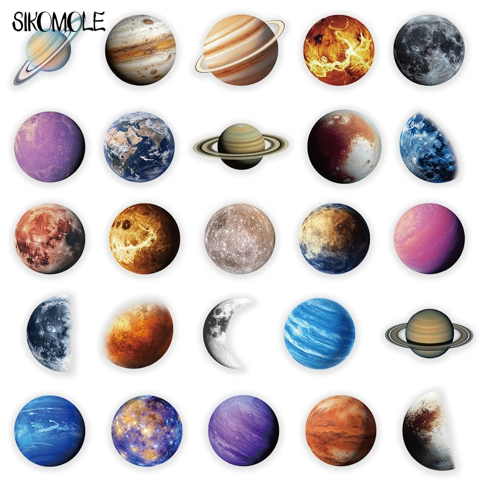 50PCS Cartoon Planet Transparent Graffiti Stickers Earth Moon Book INS DIY Diary Decorative Accounts Skateboards Sticker Pack