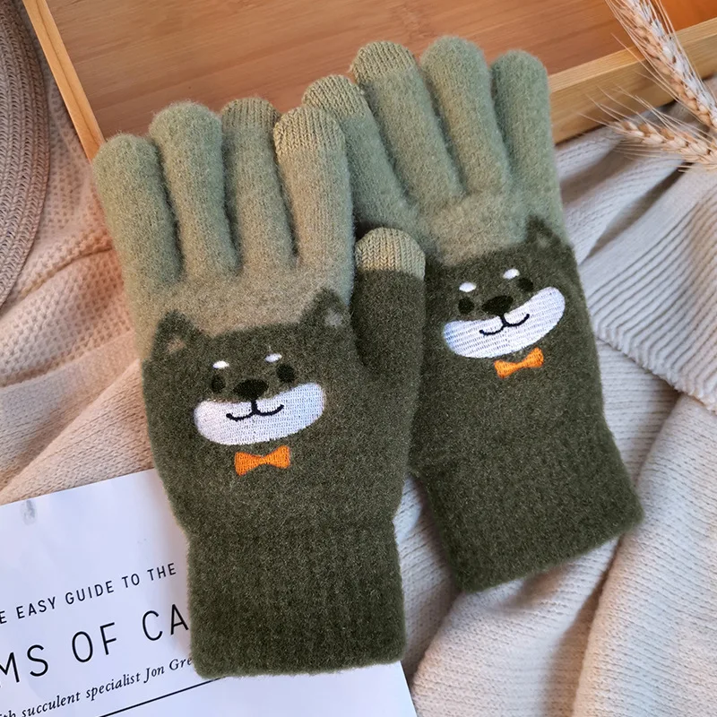 1 paio di guanti caldi a forma di cucciolo in tre colori tra cui scegliere, design invernale di alta qualità e adorabile dei cartoni animati, foderati in pile e ispessiti, compatibili con touchscreen, antiscivolo, fantastici per il calore invernale