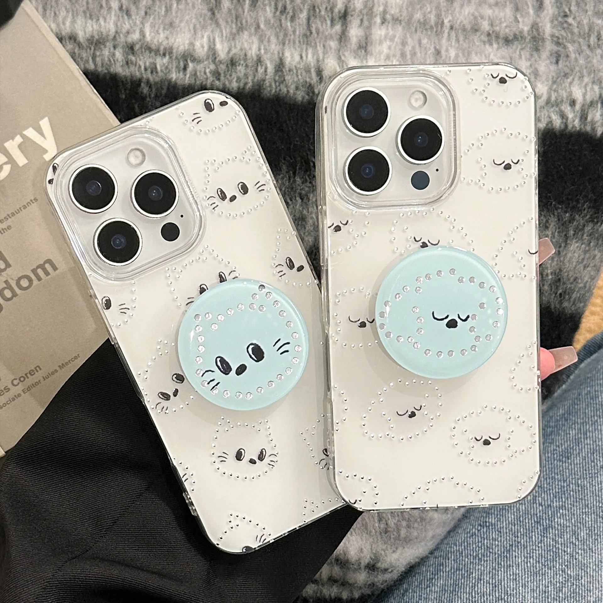 Koreanische Vollbild-Kätzchen-Welpen-Halterung-Telefonhülle für iPhone 17, 16, 15, 14, 13, 12, 11 Pro Max, XS, XR7, 8 Plus, stoßfeste Hartschale