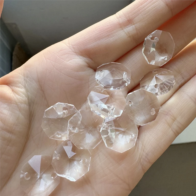1 Box(2000pcs) 14mm crystal octagon beads 2 holes/1 hole For Wedding Garlands