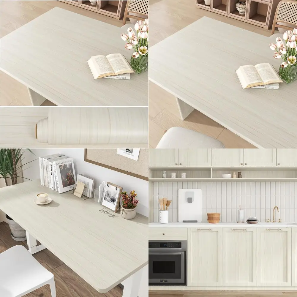 Papel de contato de grão de madeira, casca e bastão à prova d'água para bancadas, 32x354 polegadas, cobertura de bancada branca creme