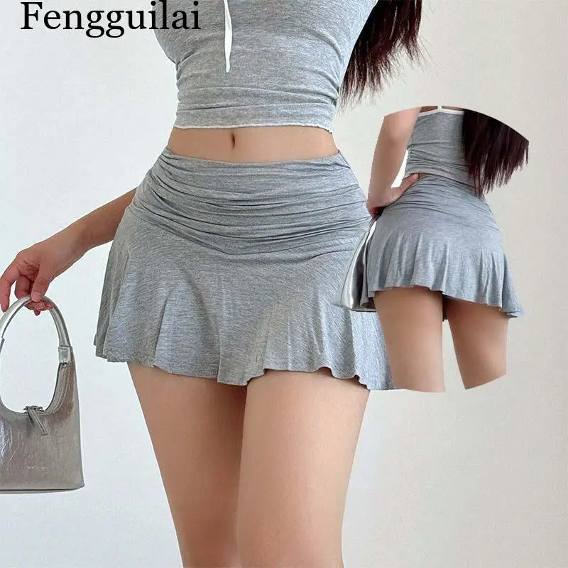 2026 women's spring and summer new style Spicy girl's low rise short skirt with safety pants hanging and pleated A-line skirt