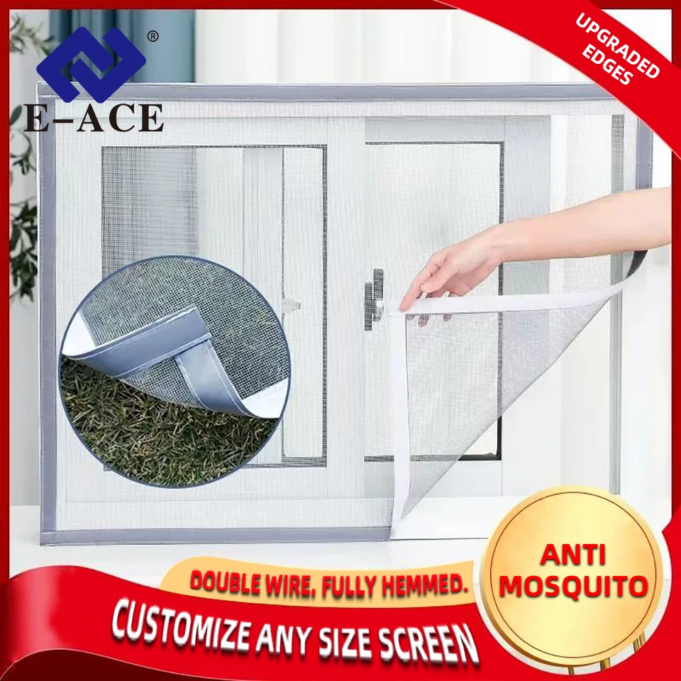 Grey Custom Size Self-adhesive Anti-fly Window Screen Summer Bug-proof Reusable Door Window Net Home Safety Mosquito Mesh Cover