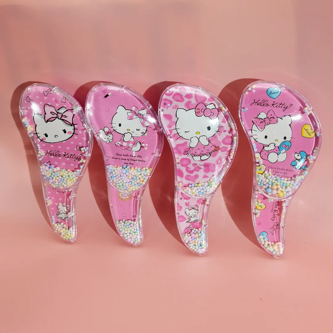 S Shape Transparent Cartoon Sanrio Hello Kitty Anti-Tie Massage Smooth Hairbrush Children Plastic Hairbrush Girls Gift