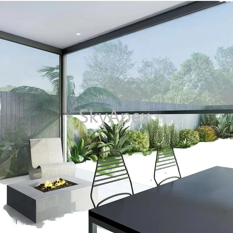 Commercial Heavy Duty Outdoor Electric Roller Blinds for Restaurant Waterproof Weather  Resistant  UV  Sunshade  Zipper  Shutter