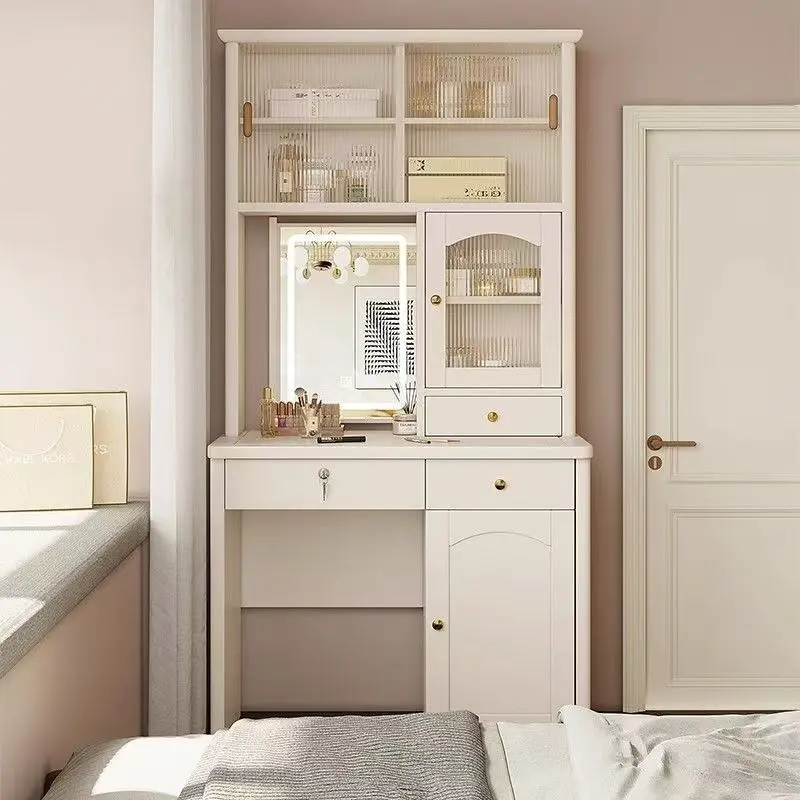 Solid wood dresser desk two-in-one small apartment bedroom makeup table modern simple 2026 new hidden mirror