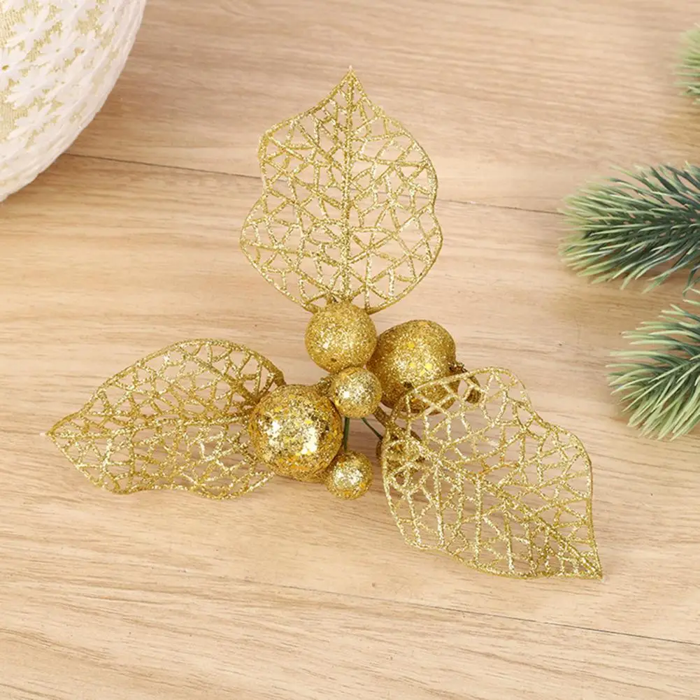 Reusable Christmas Fake Flower Fine Workmanship Scene Layout Delicate Xmas Tree Home Decor Faux Leaf