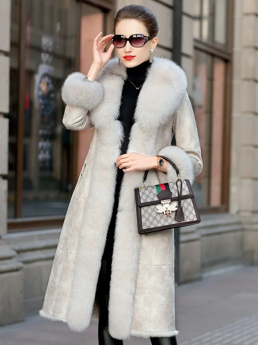 Natural Real Rabbit Fur Coat Female Winter Luxury Fox Fur Collar Clothes 2024 Korean Elegant Double Faced Fur Tops Hiver 619095