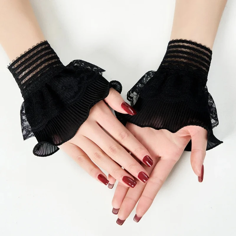 Lace Embroidery False Cuffs Detachable Wrist Cuffs Elegant Horn Design for Shirt Sweater Simple Wristband Fashion Accessory