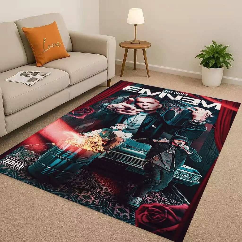 พรมปูพื้นกันลื่นลายแร็ปเปอร์ Eminem สไตล์ฮิปฮอป สำหรับห้องนั่งเล่น ห้องนอน ห้องเด็กเล่น โซฟา ตกแต่งบ้าน และพรมเช็ดเท้า