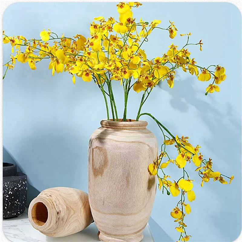 AAAF 5X Wooden Vase Decoration Living Room Table Solid Wood Ware Flower Bottle Ornament Home Decoration