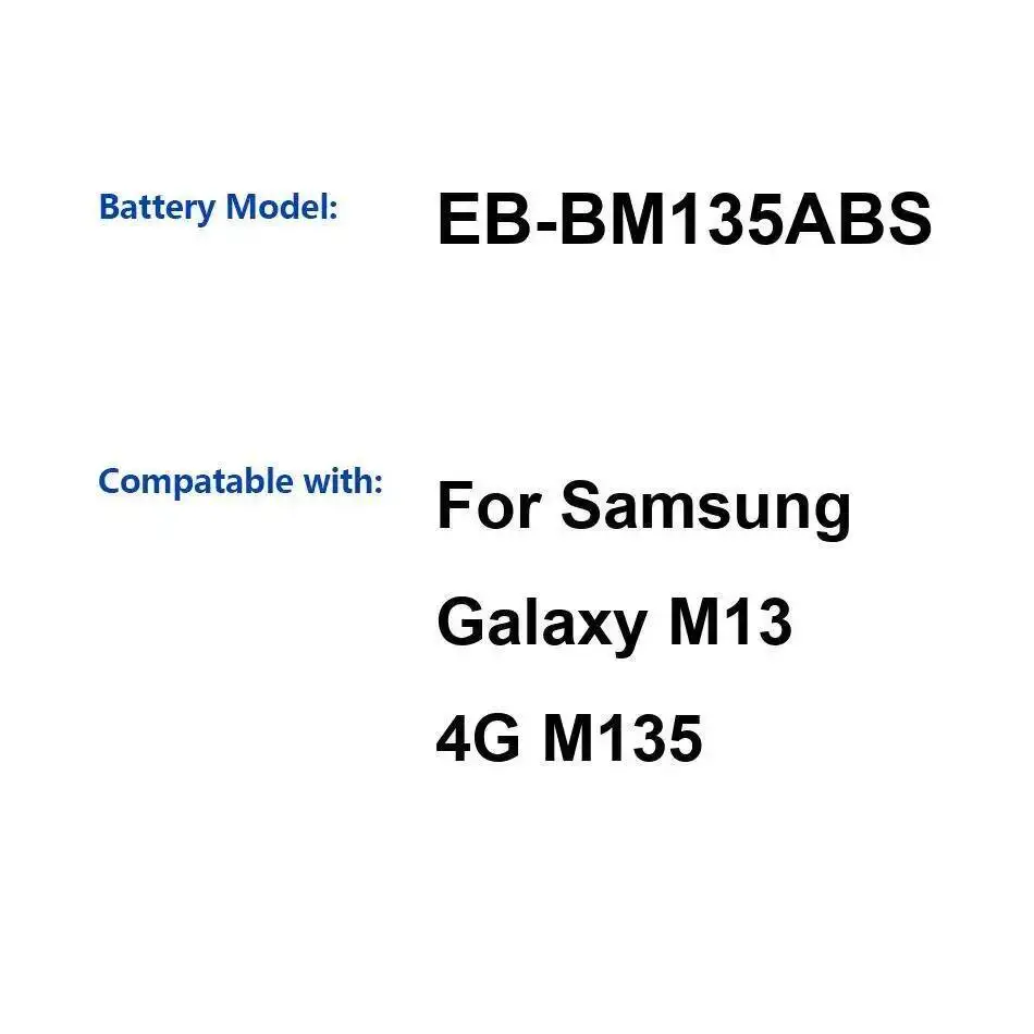 

Long Lasting 6000Mah EB-BM135ABS High-Capacity Mobile Phone Battery For Samsung Galaxy M13 4G M135