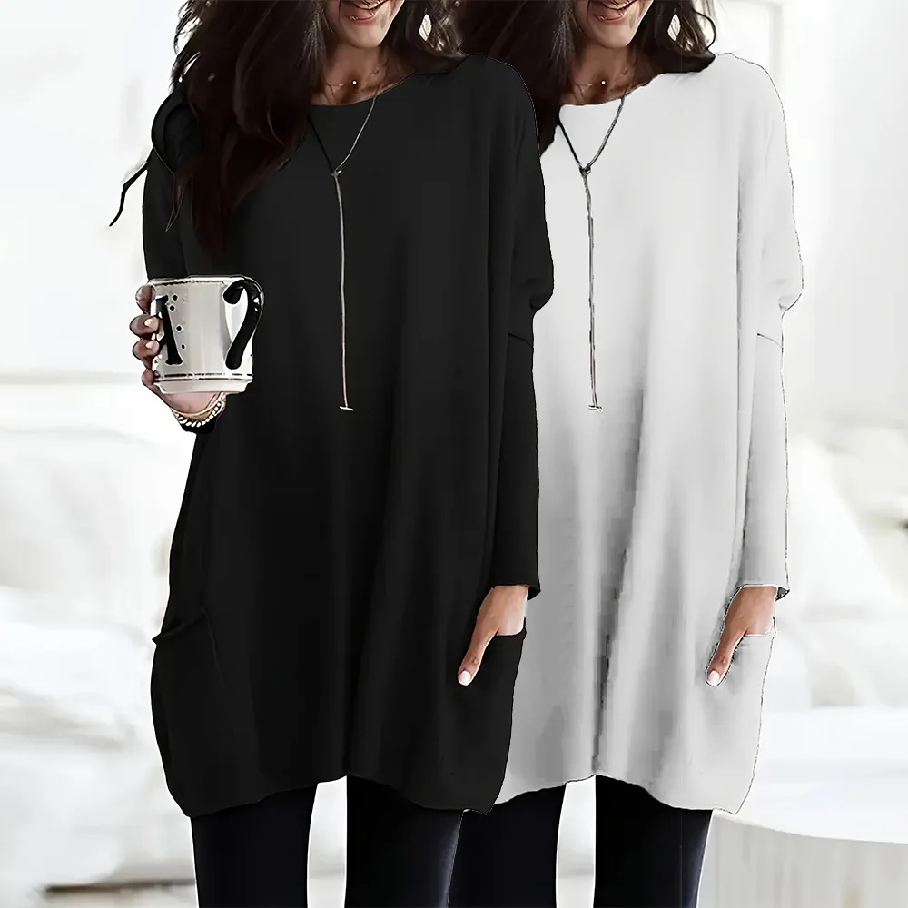 

Женская трикотажная кофта больших размеров с длинным рукавом, двойными карманами, осенняя, удобная, повседневная, для отдыха