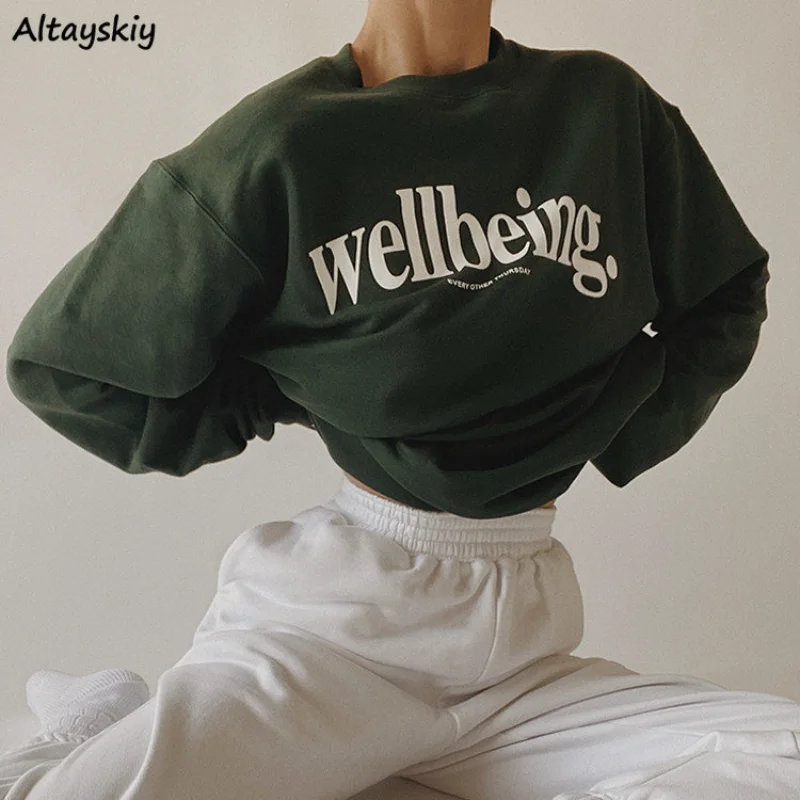 

Letter Sweatshirts for Women Harajuku Loose Streetwear Spring All-match Sudaderas Y2k Clothing College American Retro Style Chic