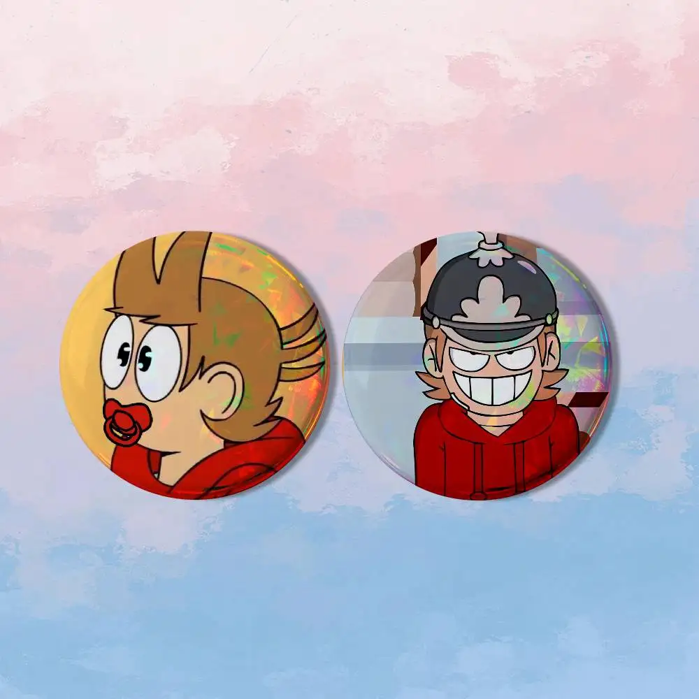 E-Eddsworld T-Tord Edd 2 piece set Badges On Backpack Jacket Cartoon Round Brooches Acrylic Button Pins Collection Gifts