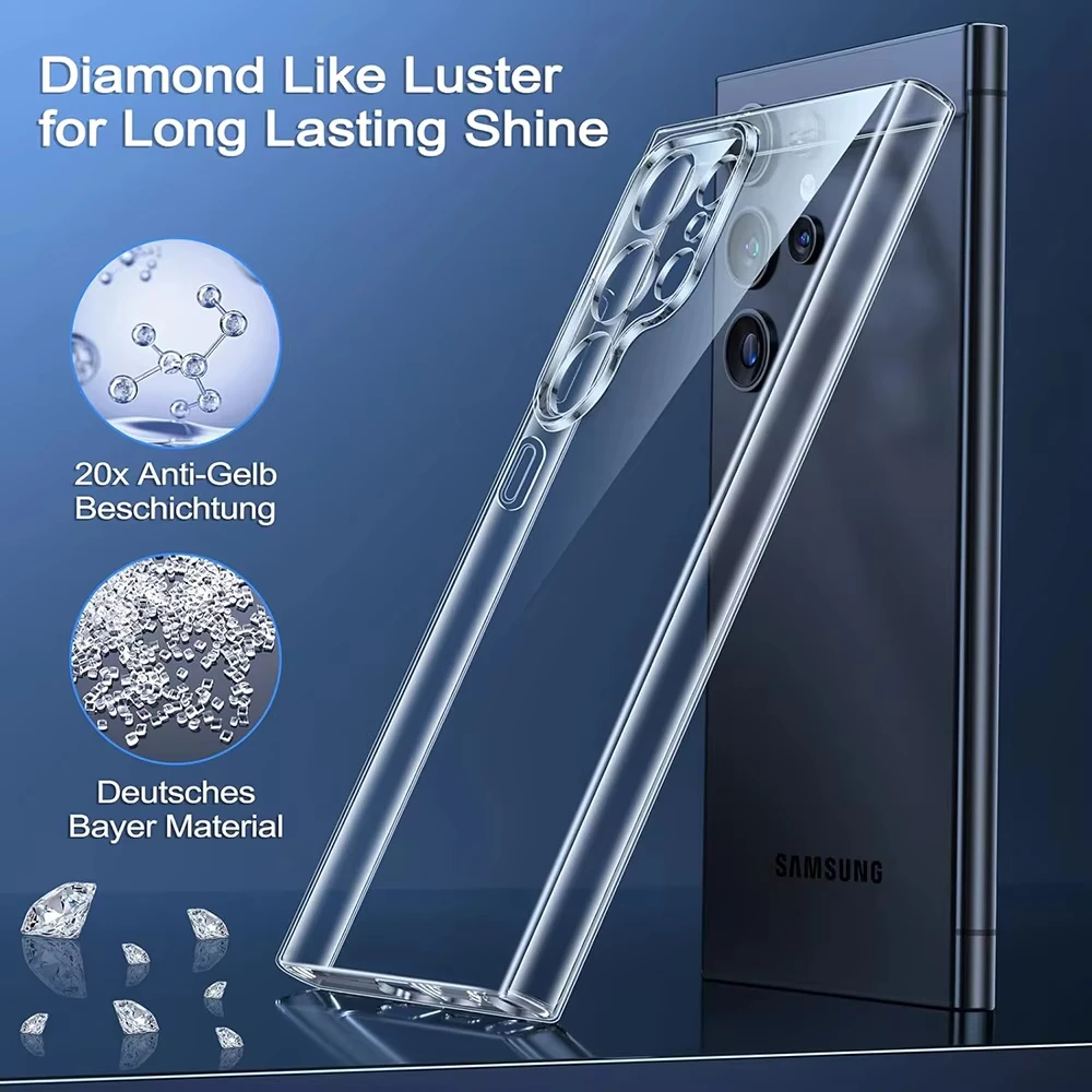 Прозрачные противоударные чехлы для телефонов Samsung Galaxy S25 S24 S23 S22 S21 S20 Ultra Plus FE, силиконовый чехол с полной защитой камеры