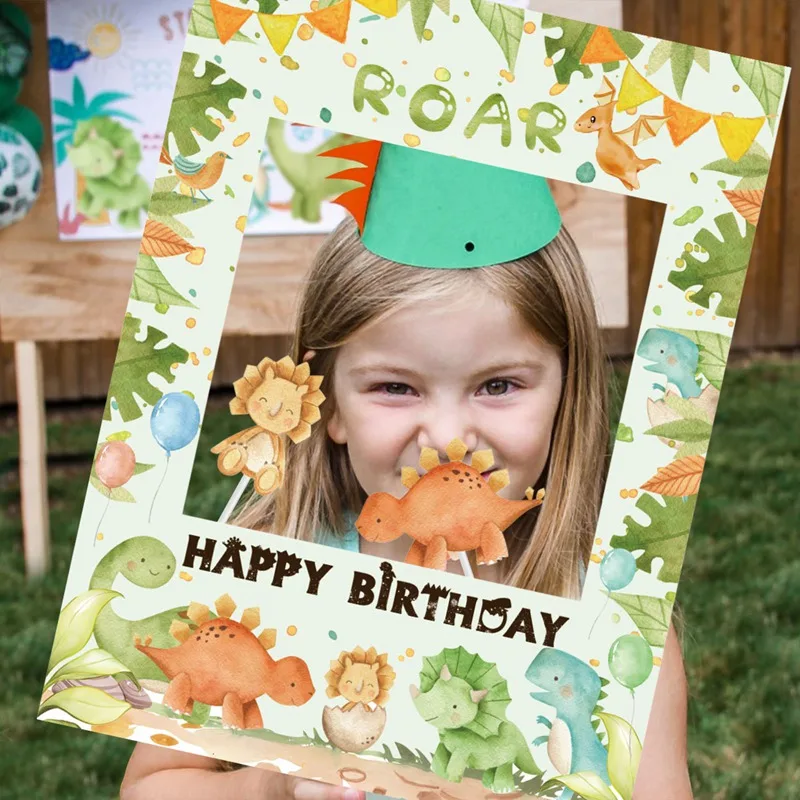 ROAR Dinosaur Frame Photo Prop Dinosaur Theme Birthday Party Decoration Kids Boy Girl Happy Birthday Party Supplies Baby Shower