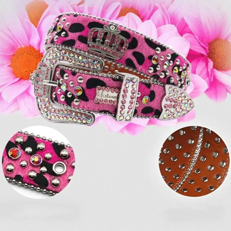 652F أحزمة حجر الراين القوطية المرأة بو الجلود حزام حجر الراين أحزمة Y2K حزام الفتيات