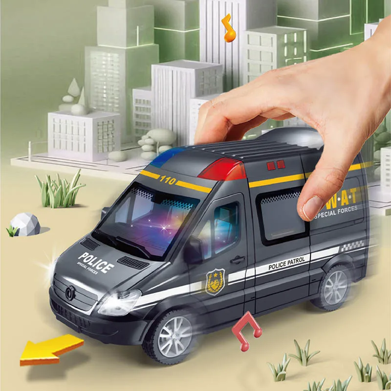 Coche de juguete de inercia para niños con luces, música, ciudad, coche, transportador de simulación, camión de bomberos, coche de policía, coche creativo extraíble, regalo para niño