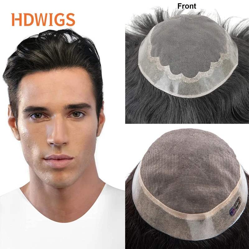 Men's Capillary Prothesis Fine Mono & Soft PU Male Toupee Human Hair Wigs Indian Remy Hair System Durable Man Wig Natural Color