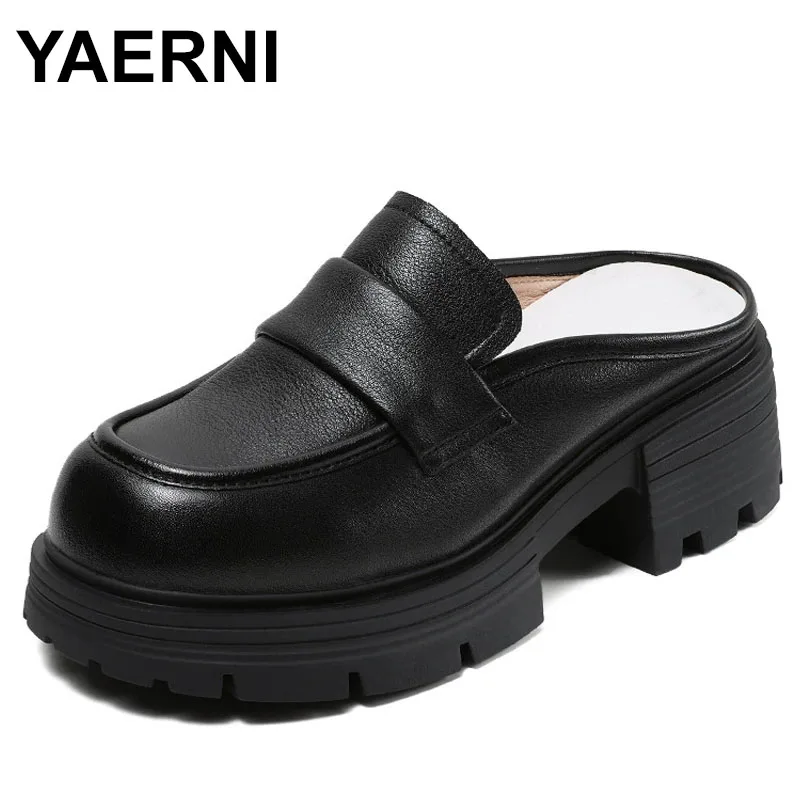 

Top Layer Cowhide Thick Soled M ü ller Shoes For Women in Spring and Summer Leather Shoes With Toe Caps Half Slippers