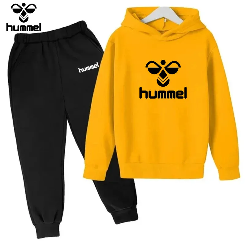 HUMMEL brand Children\'s hoodie Coat + Pants Suit Boys Girls 3-12 years old Children\'s clothing Black fashion casual toddler swea