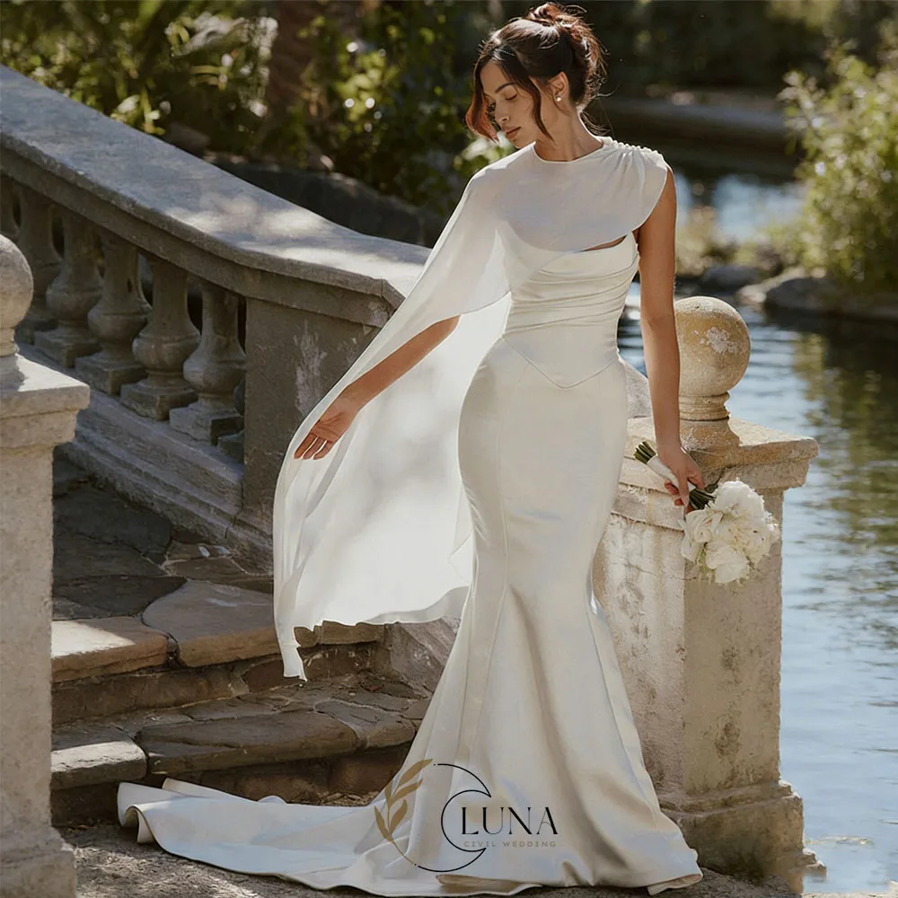 Luna Customized Mermaid 2026 Wedding Dresses with Shawl Elegant Court Train Party Gown Civil Wedding Gown vestido de noiva