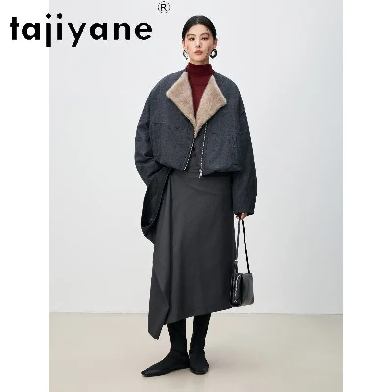TAJIYANE 100% Wool Goose Down Jacket Short Puffer Jacket Mink Fur Collar Women Winter Coat Thicken Coats for Woman Loose 경량패딩