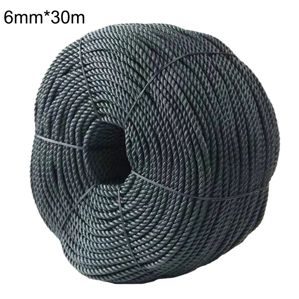 Black Poly Rope 6mm Polypropylene Nylon Braided Cord 30m Polyrope Tarpaulin Rope Indoor/Outdoor Tent Pull Rope