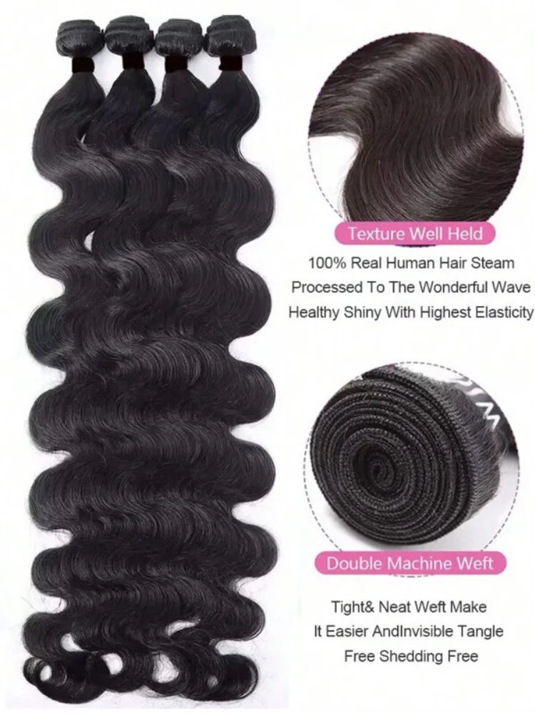 Mechones largos ondulados para mujer, extensión de cabello de 28, 30, 32 pulgadas, extensiones de cabello humano de Color negro Natural, mechones de doble trama, 1/3/4 Uds.