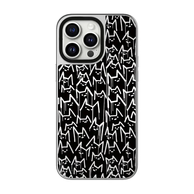 

Cartoon Cat Dinosuar Cute Silver Border Mirror Surface MagSafe Phone Case Cover for iPhone 12 13 14 15 Pro Max Case