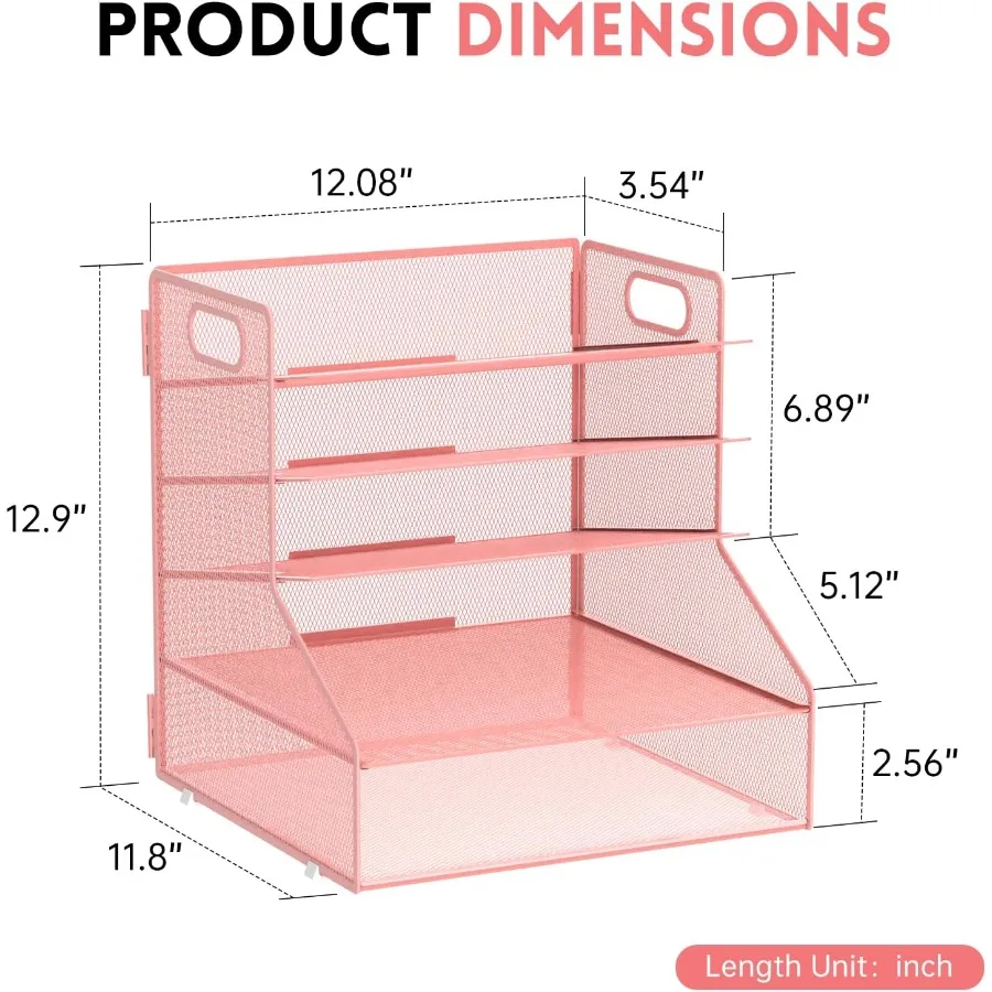 منظم ملفات مكتبي مكون من 5 طبقات مع صينية ورق معدنية لتنظيم المكاتب المنزلية الفعالة وتصميم اللون الوردي لتعزيز Wor #4