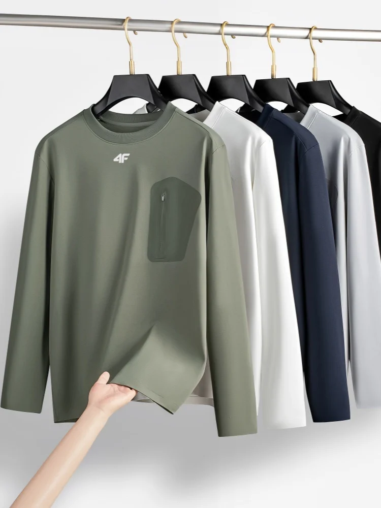 الراقية العلامة التجارية الربيع والخريف جديد مريح جولة الرقبة الرجال الأصلي رائعة إلكتروني التطريز سستة بأكمام طويلة تي شيرت #6