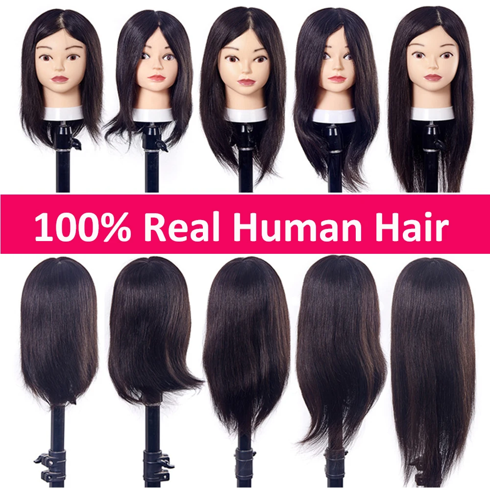 

10-18Inch Cosmetology Mannequin Head With Hair Premium 100% Human Hair Hairdresser Practice Styling Braiding Manikin Doll Head