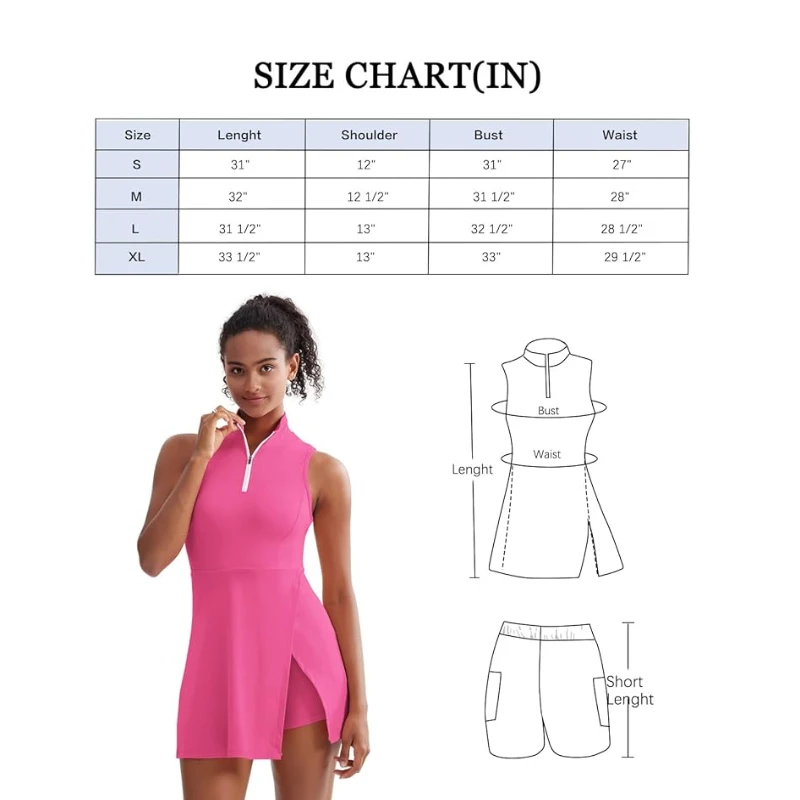 2024 New Tennis Dresses, Fashionable Golf Sports Women\'s Fitness Dresses with Built-in Shorts and Bra Pockets for Outdoor Sports