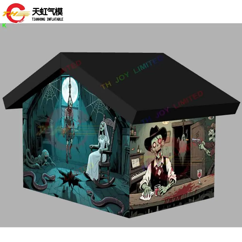 Schneller Versand, aufblasbares Halloween-Hauszelt, gruseliges aufblasbares Spukhaus-Grotto-Zelt mit Gebläse