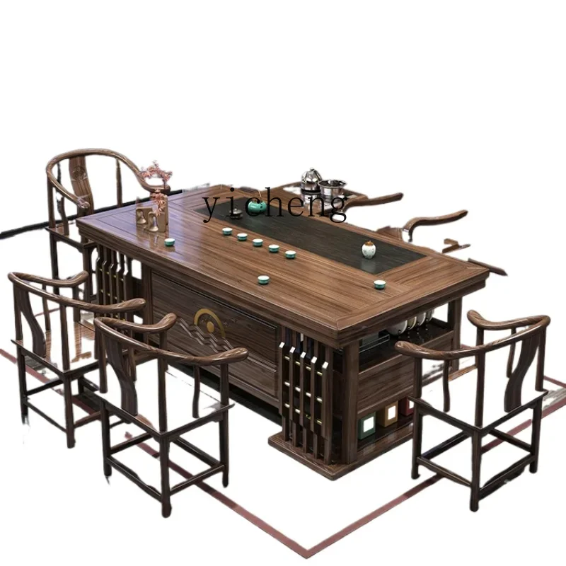 ZL Solid Wood Table-Chair Set New Chinese Household One Table Five Chairs Kung Fu Tea Brewing Sets