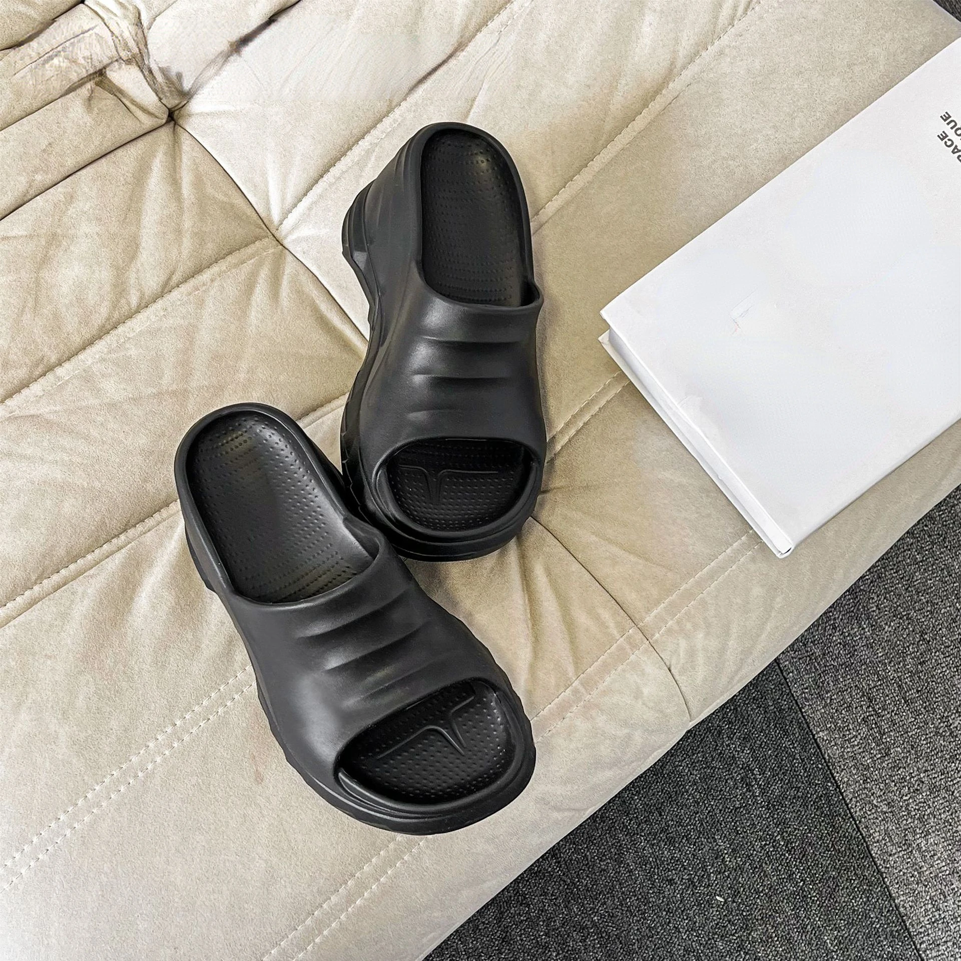 Summer Platform Height Increasing Fashion Wedge Solid Color Open Toe Sandals