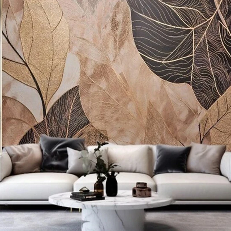 Modern light luxury three-dimensional golden leaf art TV sofa luxurious home decoration bedroom background wall