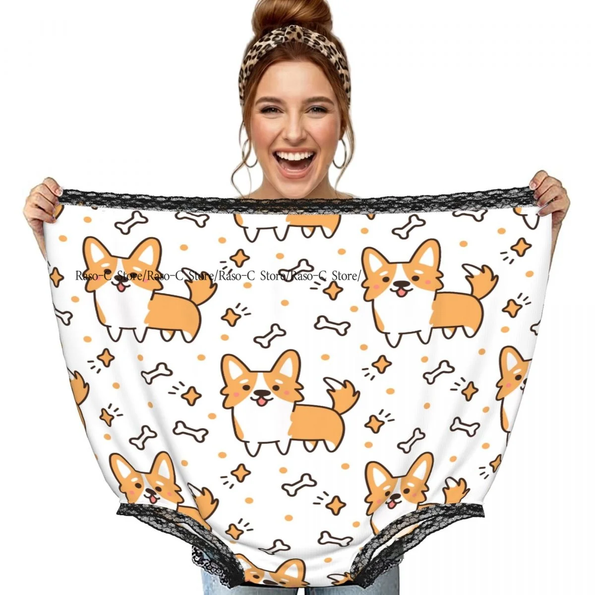 

Funny Gag Granny Underwear Cute Dog Breed Welsh Corgi With Hearts Stars Bones Surprise Gift