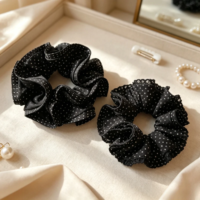 Korean Style Polka Dot Ruffle Scrunchie Double‑Layer Hair Tie Elegant Ponytail Bun Hair Accessory for Women Girls